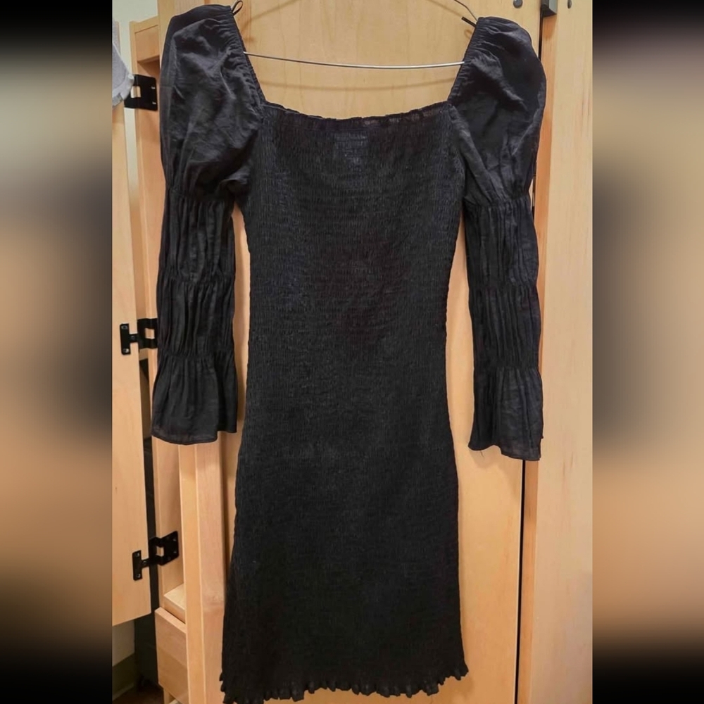 J.O.A. Black Long Sleeve Dress Smocked Ruffle